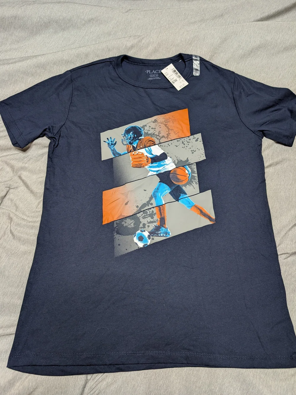The Children's Place Navy Blue Graphic Sports Tee with Orange Accents NWT XL
